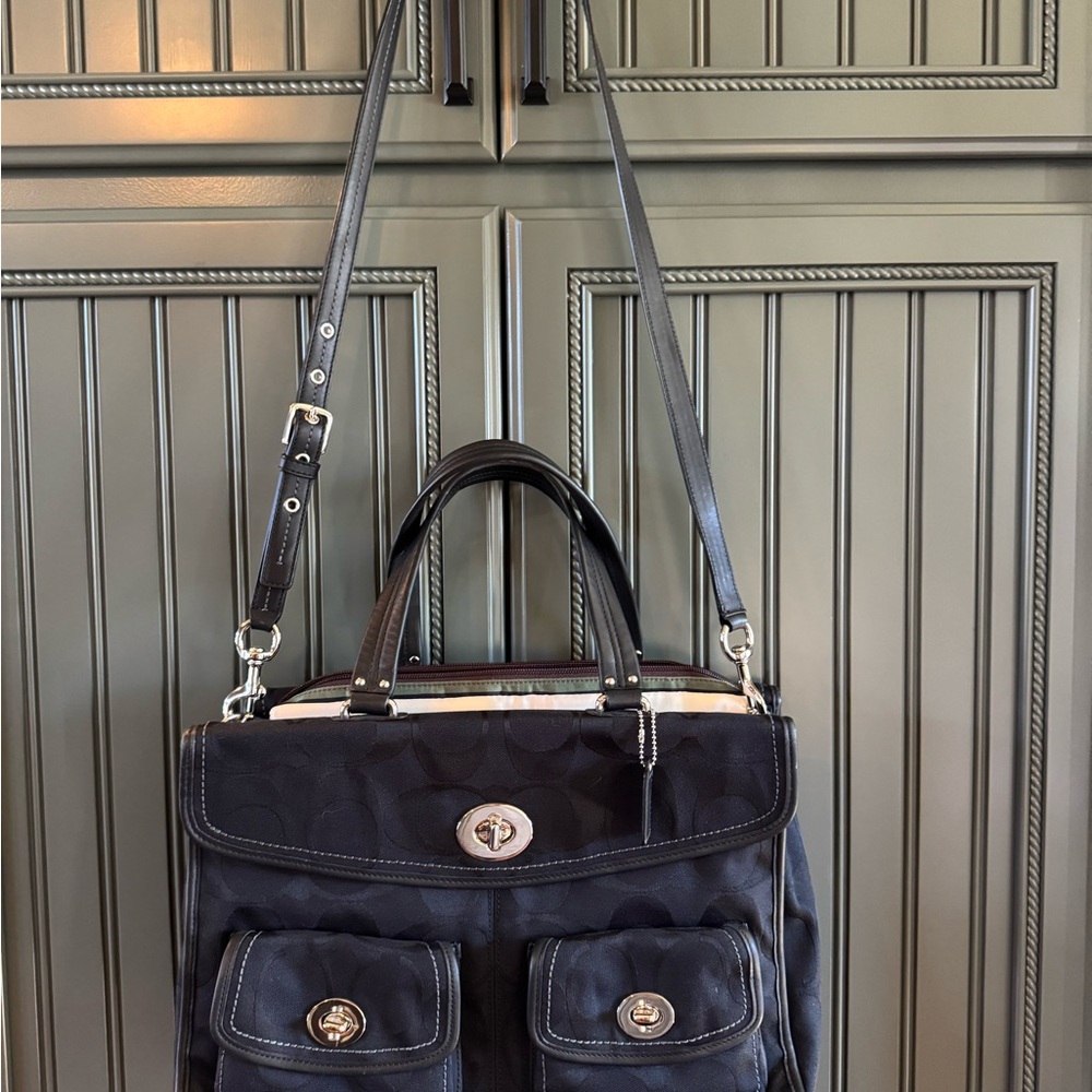 Coach Dark Gray Laptop Bag with Silver Accents